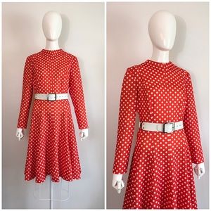 Vintage 1960s 1970s Mod Polka Dot Red White Dress